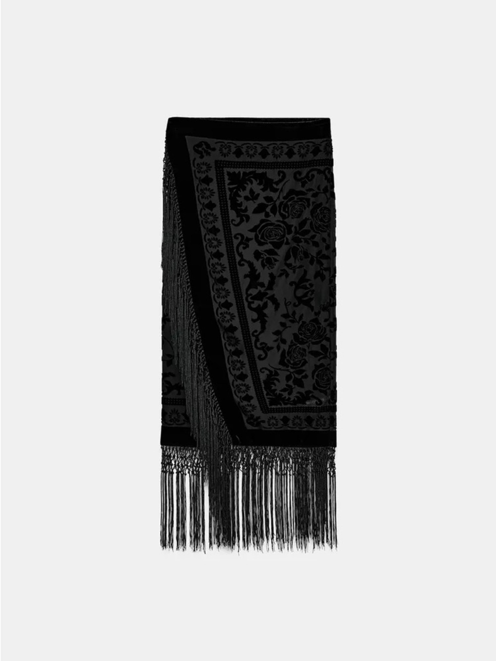 Zara Black Velvet Fringe Wrap Midi Skirt - Picture 5 of 15